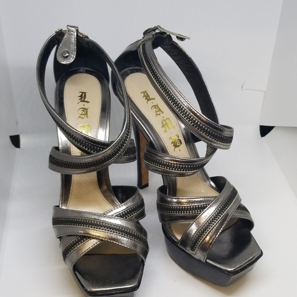 L.A.M.B pewter zip design sandals platform heel - Picture 1 of 8